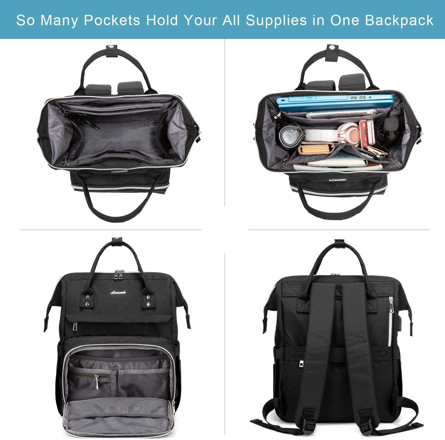 Laptop Backpack for Women, 17 Inch Work Travel Bag Computer Bags Teacher Doctor Nurse Backpack Purse, College Backpack (Upgraded), Black
