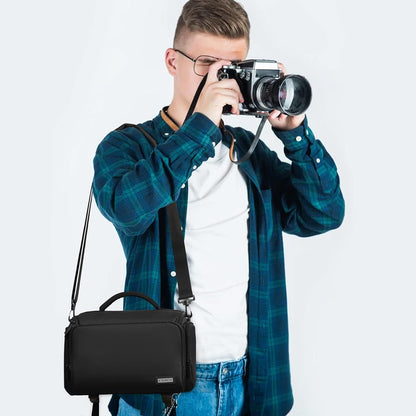 Compact Camera Shoulder Crossbody Bag Case Compatible for Nikon, Canon, Sony SLR/DSLR Mirrorless Cameras and Lenses Waterproof (1.0 L, Black)