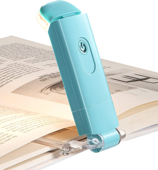 Book Reading Light with Clip, USB Rechargeble Booklight for Reading in Bed, Clip on Book Lamp, Brightness Adjustable, Sleep Aid Light, Warm White (Blue)