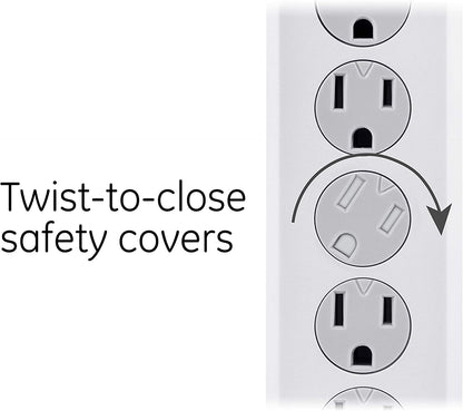6-Outlet Sur Protector, 15 Ft Extension Cord, Power Strip, 800 Joules, Flat Plug, Twist-To-Close Safety Covers, Protected Indicator Light, UL Listed, White, 50768