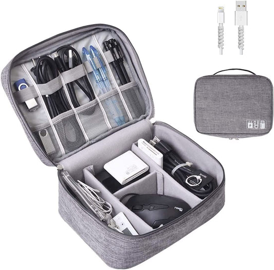 Electronics Organizer,  Electronic Accessories Bag Travel Cable Organizer Three-Layer for Ipad Mini, Kindle, Hard Drives, Cables, Chargers (Two-Layer-Grey)