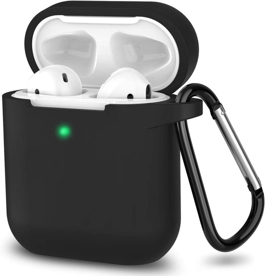 Airpods Case, Full Protective Silicone Airpods Accessories Cover Compatible with Apple Airpods 1&2 Wireless and Wired Charging Case(Front LED Visible),Black