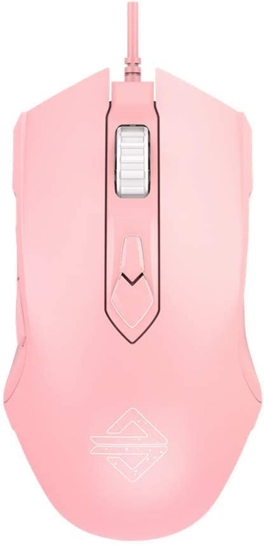 AJ52 Watcher RGB Gaming Mouse, Programmable 7 Buttons, Ergonomic LED Backlit USB Gamer Mice Computer Laptop PC, for Windows Mac OS Linux, Pink