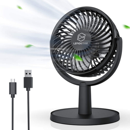 Small Personal USB Powered Fan with 4 Speeds, Portable Desk Fans with 310° Rotation, Mini Powerful Table Fans, Ultra Quiet Air Cooling Fan for Office, Bedroom, Easy to Store, Strong, Compact-Black