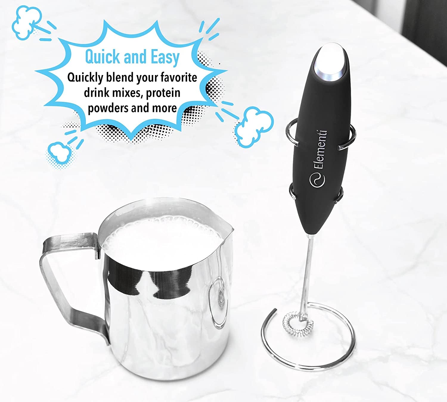 Milk Frother Wand & Matcha Mixer, Mini Electric Whisk for Coffee - Frother for Coffee - Milk Frother Handheld - Coffee Stirrers Electric Matcha Frother & Hand Whisk (Black)