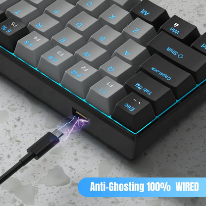 60% Mechanical Keyboard, Gaming Keyboard with Blue Switches and Sea Blue Backlit Small Compact 60 Percent Keyboard Mecha