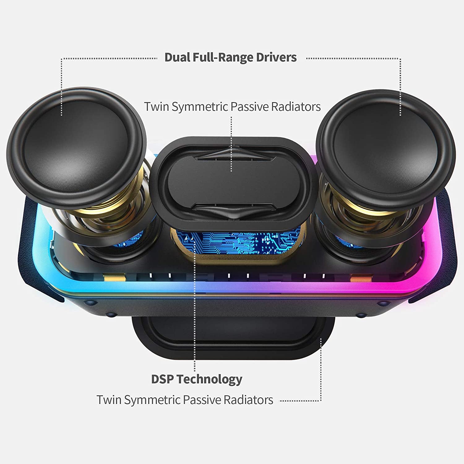 Bluetooth Speaker,  Soundbox Pro+ Wireless Pairing Speaker with 24W Stereo Sound, Punchy Bass, IPX6 Waterproof, 15Hrs Playtime, Multi-Colors Lights, for Home,Outdoor-Black