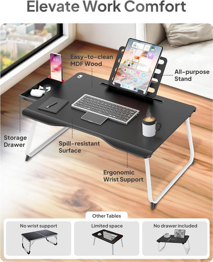 Cooper Mega Table [XXL Extra Large] Folding Laptop Desk for Bed, Laptop Stand for Bed and Sofa, Bed Table | Laptop Bed Desk with Drawer, Book Stand, Phone Stand, Leg Space