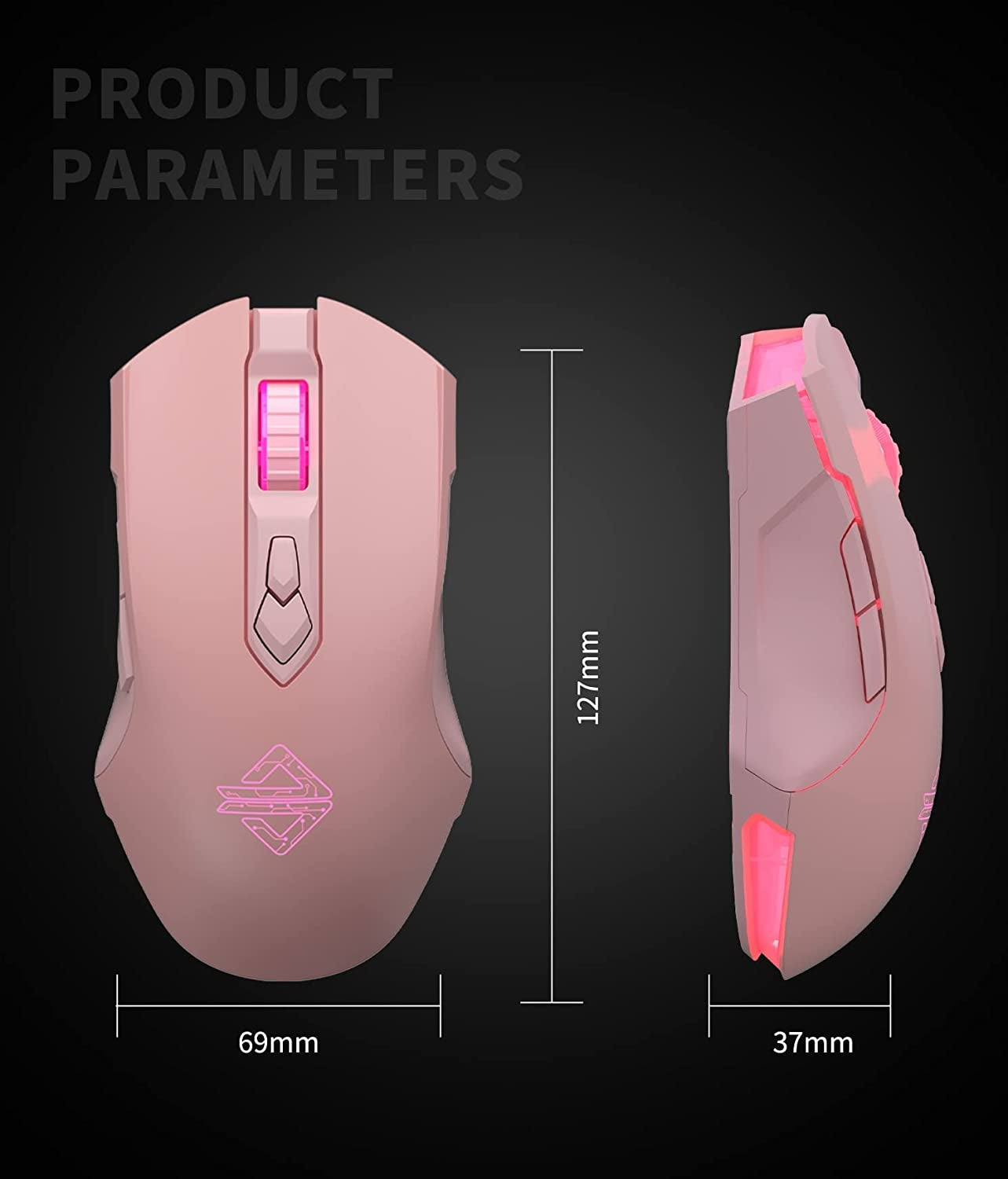 AJ52 Watcher RGB Gaming Mouse, Programmable 7 Buttons, Ergonomic LED Backlit USB Gamer Mice Computer Laptop PC, for Windows Mac OS Linux, Pink