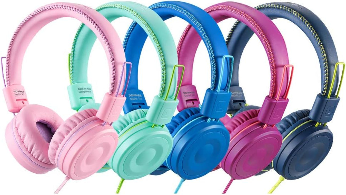 M1 Kids Headphones Wired Headphone for Kids,Foldable Adjustable Stereo Tangle-Free,3.5Mm Jack Wire Cord On-Ear Headphone for Children (Blue)