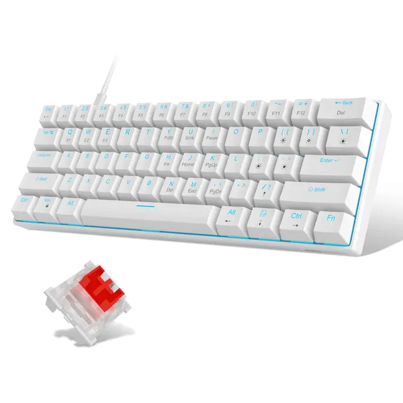 60% Mechanical Keyboard, Gaming Keyboard with Blue Switches and Sea Blue Backlit Small Compact 60 Percent Keyboard Mecha