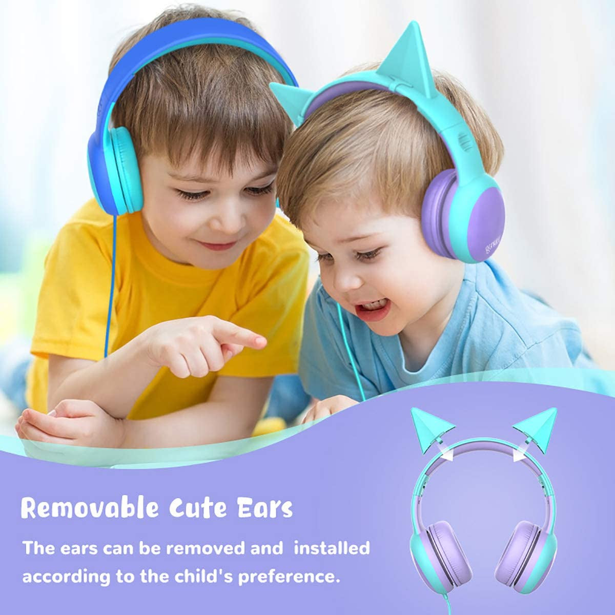 Kids Headphones with Limited Volume, Children'S Headphone over Ear, Toddler Headphones for Boys and Girls, Wired Headset Earphones for Children